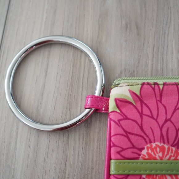 Vera Bradley Hello Dhalia Pink and Green Flower Wristlet Wallet Pouch - Picture 5 of 13